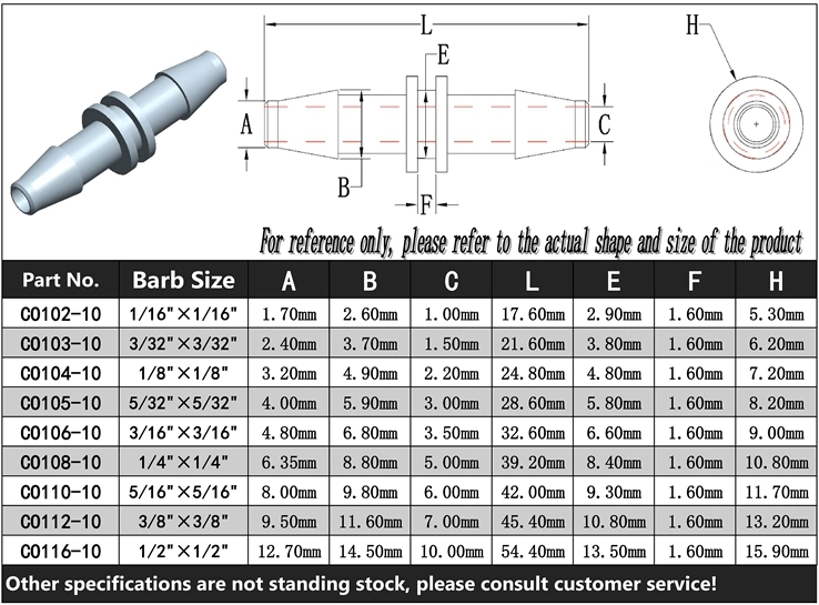 Plastic 2 Way Straight I Type Equal Reducing Hose Barb Tube Fitting for 1.6mm to 16mmid Tubing